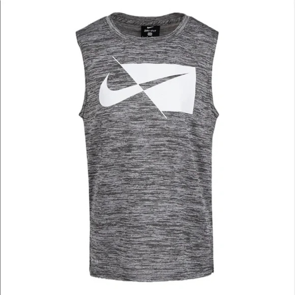 Youth Nike Grey Dri-FIT Sleeveless Muscle Tank with White Swoosh